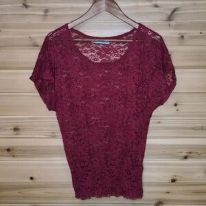 ✨ 5/$25 ✨ Maurices ♡ Deep Red / Burgundy Lace Smocked Waist Top